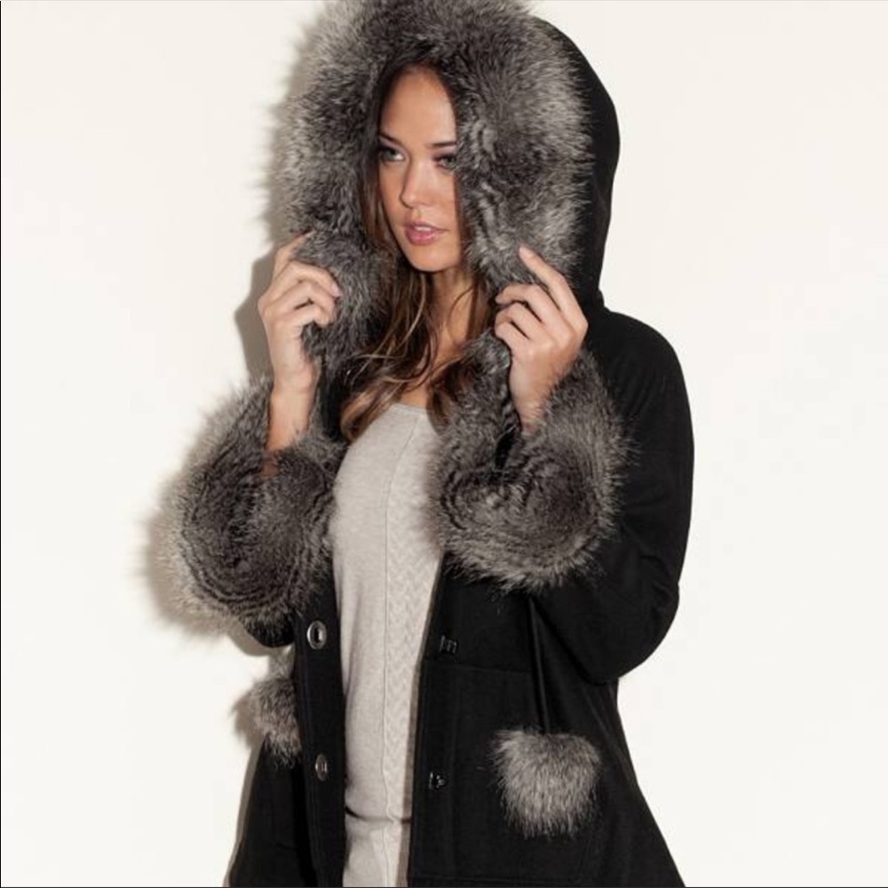 Guess faux fur poncho coat